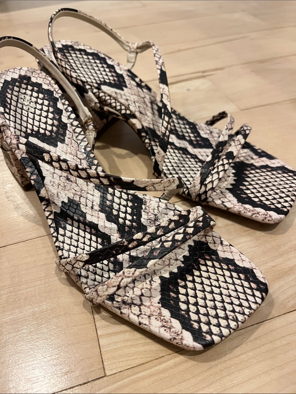 Zara Black & Cream Snake-Print Strappy Sandals - Picture 8 of 8
